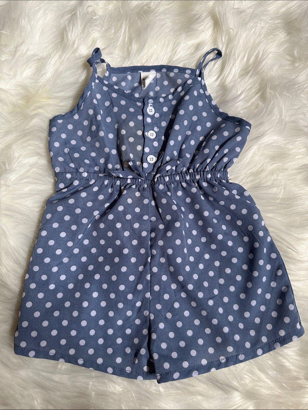 SHEIN Blue Polka Dot Girls Romper with Button Front